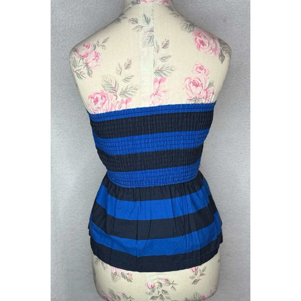 Hollister Blue Striped Strapless Peplum Tube Top Smocked Back Women's S Y2K EUC